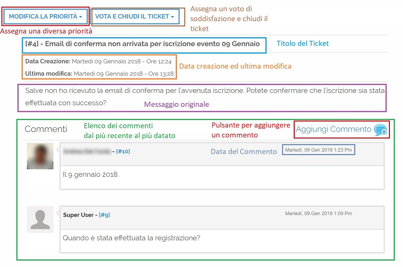 Visualizzazione dettagli Ticket